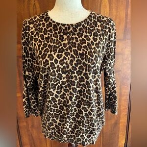 CLASSIC LANDS END COTTON ANIMAL PRINT SWEATER WITH 3/4 SLEEVES.  SIZE L
